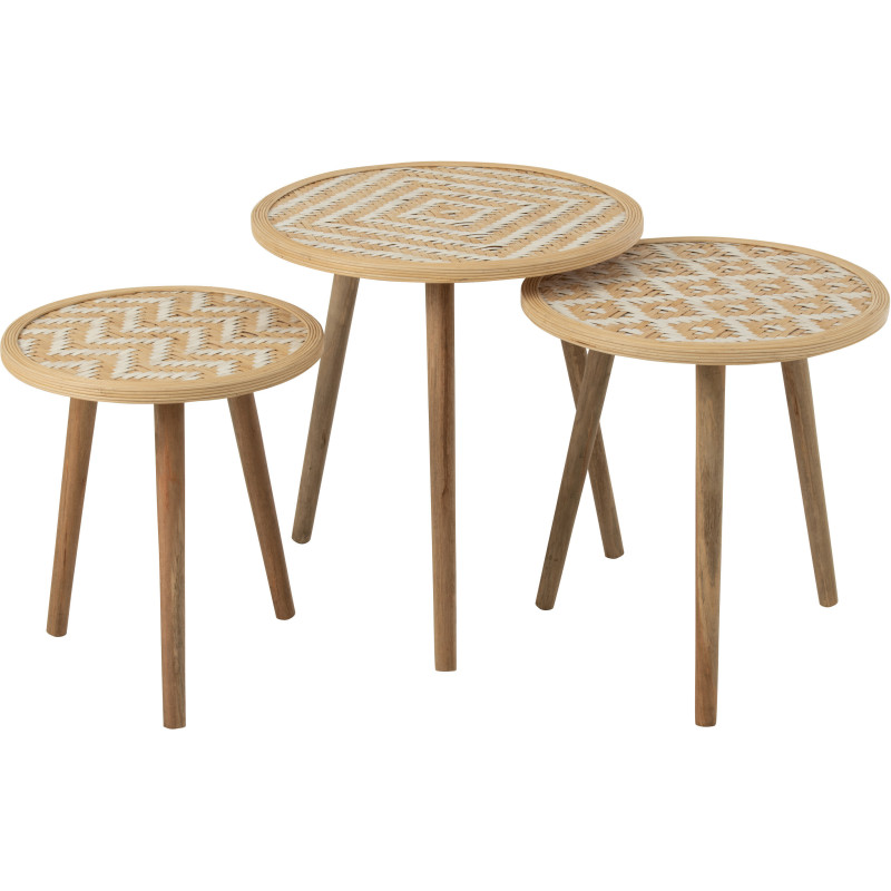 Table d'appoint Gigogne Ronde Sven en Bambou Naturel Bois Blanc (Lot de 3) - 1