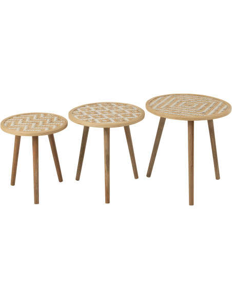 Table d'appoint Gigogne Ronde Sven en Bambou Naturel Bois Blanc (Lot de 3) - 7