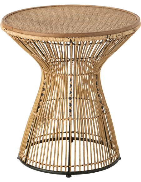Table d'appoint Ronde Grooves en Rotin Naturel - 1