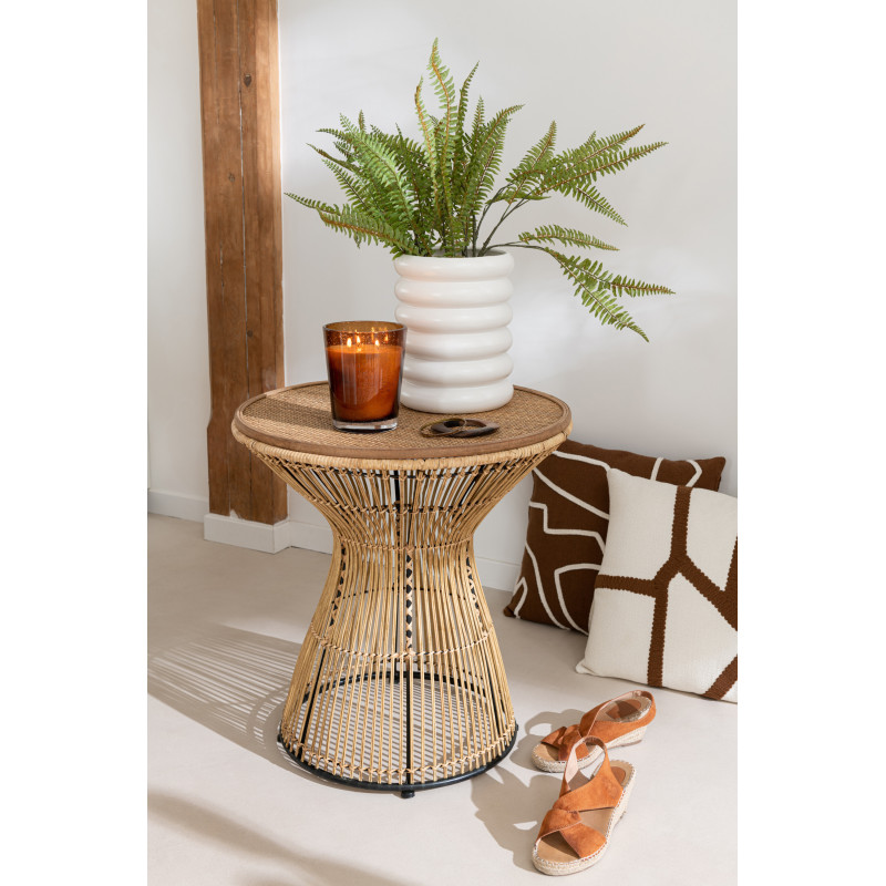 Table d'appoint Ronde Grooves en Rotin Naturel - 2