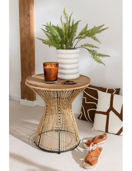 Table d'appoint Ronde Grooves en Rotin Naturel - 2