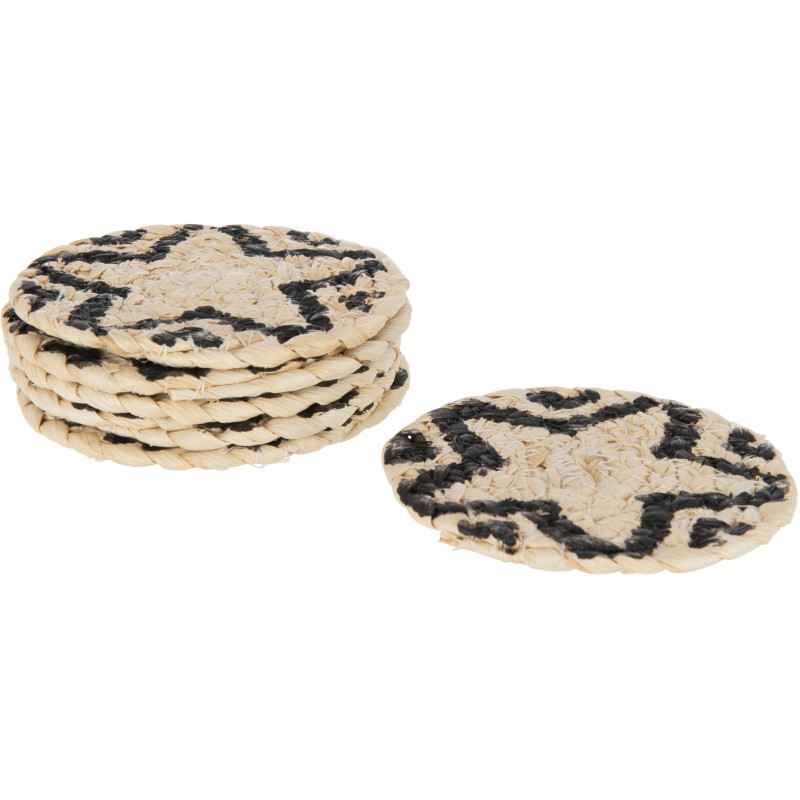 Sous-verre Rond Losta en Coque de maïs Naturel Noir (Lot de 6) - 1