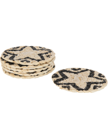 Sous-verre Rond Losta en Coque de maïs Naturel Noir (Lot de 6) - 1
