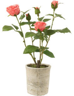 Plante artificielle Rose 5 têtes Hauteur 40 cm en Tissu Rose Plastique Vert Avec pot - 1