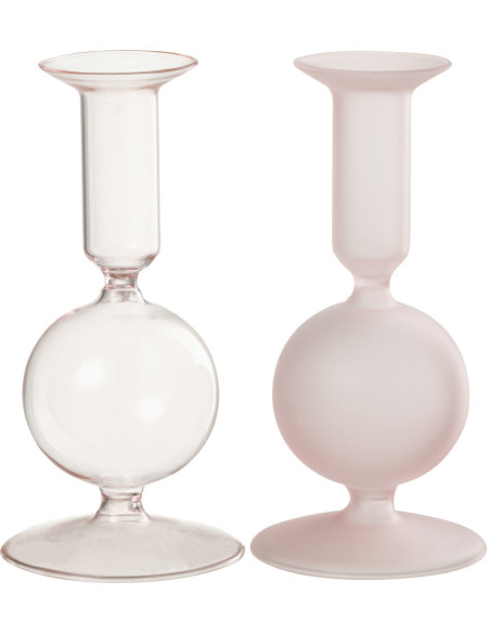 Bougeoir sur pied Konbi Hauteur 15 cm en Verre Rose (Lot de 2) - 1