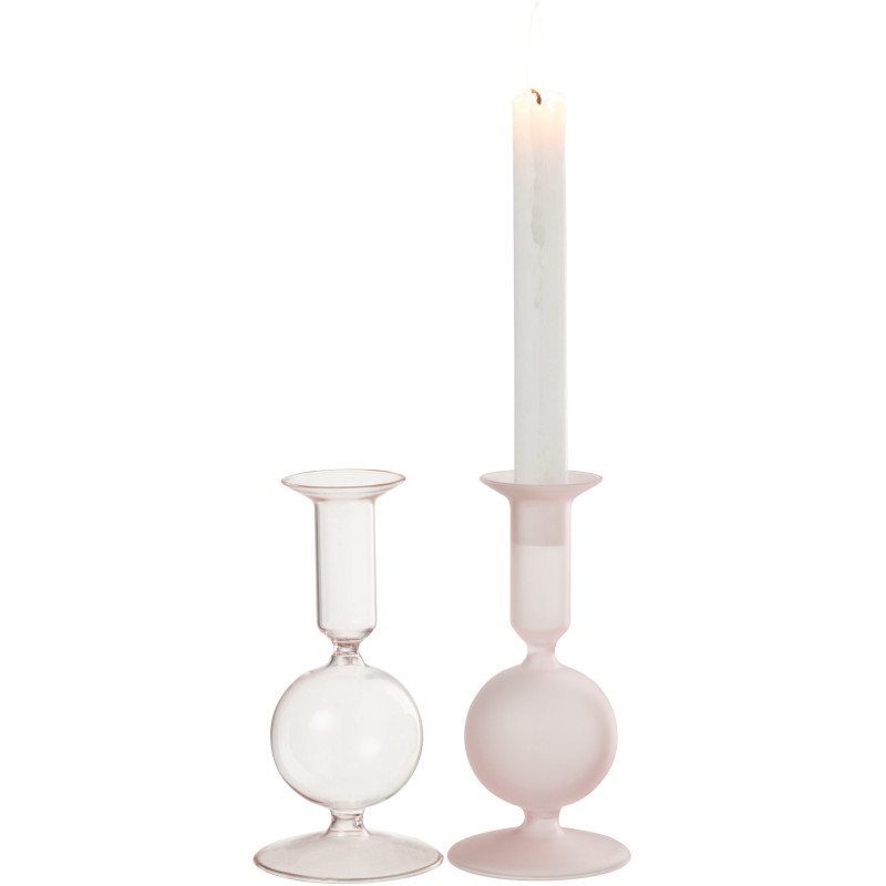 Bougeoir sur pied Konbi Hauteur 15 cm en Verre Rose (Lot de 2) - 2