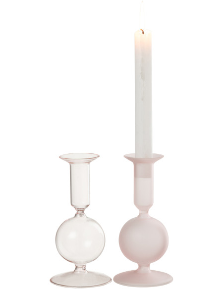 Bougeoir sur pied Konbi Hauteur 15 cm en Verre Rose (Lot de 2) - 2