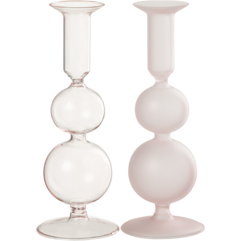 Bougeoir sur pied Konbi Hauteur 20 cm en Verre Rose (Lot de 2) - 1