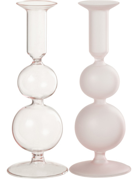 Bougeoir sur pied Konbi Hauteur 20 cm en Verre Rose (Lot de 2) - 1