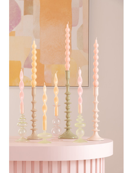 Bougeoir sur pied Konbi Hauteur 20 cm en Verre Rose (Lot de 2) - 2