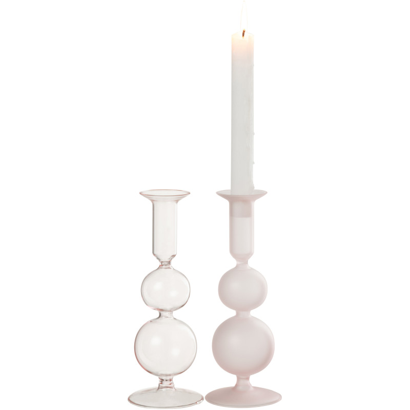 Bougeoir sur pied Konbi Hauteur 20 cm en Verre Rose (Lot de 2) - 3