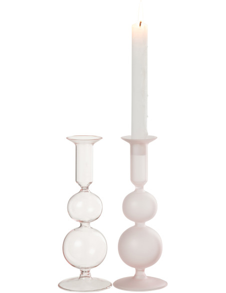 Bougeoir sur pied Konbi Hauteur 20 cm en Verre Rose (Lot de 2) - 3