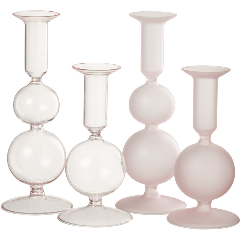 Bougeoir sur pied Konbi Hauteur 20 cm en Verre Rose (Lot de 2) - 4