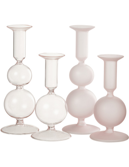 Bougeoir sur pied Konbi Hauteur 20 cm en Verre Rose (Lot de 2) - 4