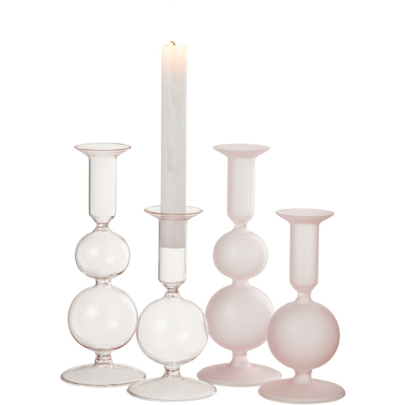 Bougeoir sur pied Konbi Hauteur 20 cm en Verre Rose (Lot de 2) - 5