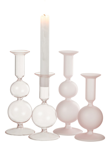 Bougeoir sur pied Konbi Hauteur 20 cm en Verre Rose (Lot de 2) - 5