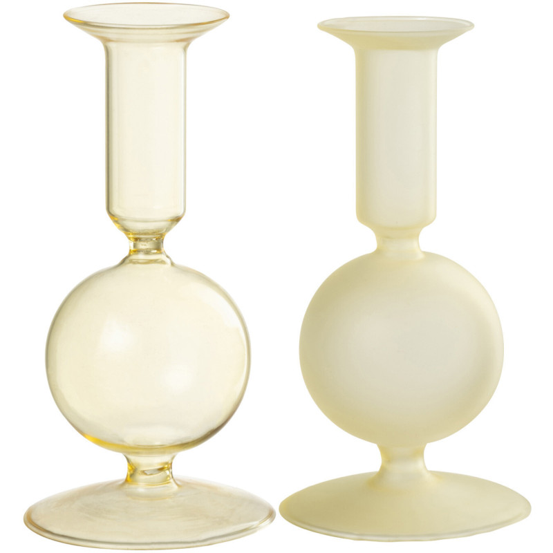Bougeoir sur pied Konbi Hauteur 15 cm en Verre Jaune (Lot de 2) - 1
