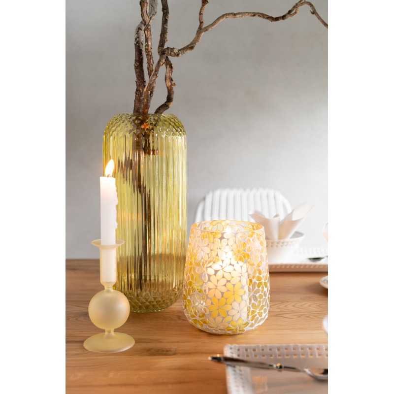 Bougeoir sur pied Konbi Hauteur 15 cm en Verre Jaune (Lot de 2) - 2