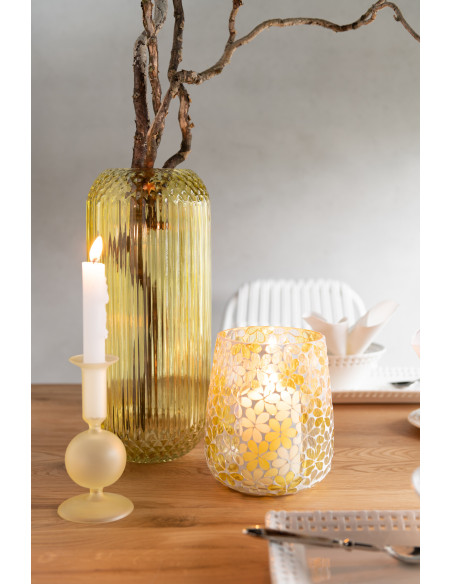 Bougeoir sur pied Konbi Hauteur 15 cm en Verre Jaune (Lot de 2) - 2