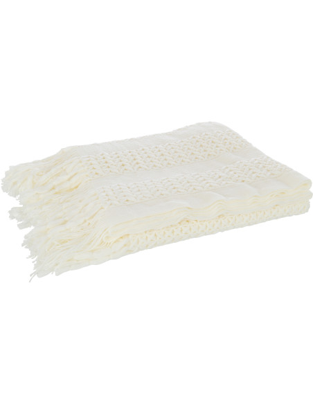 Plaid 130x160 Zimvol en Tissu acrylique Blanc Motif tricot avec franges - 1