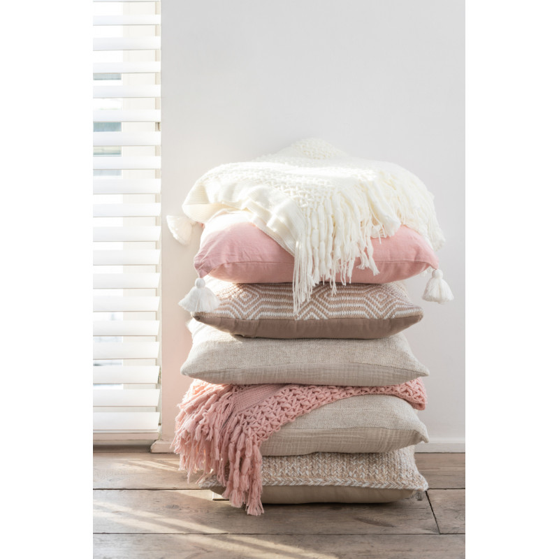 Plaid 130x160 Zimvol en Tissu acrylique Blanc Motif tricot avec franges - 2