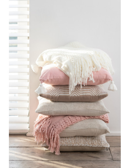 Plaid 130x160 Zimvol en Tissu acrylique Blanc Motif tricot avec franges - 2