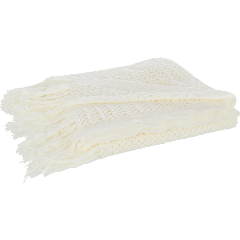 Plaid 130x160 Zimvol en Tissu acrylique Blanc Motif tricot avec franges - 3