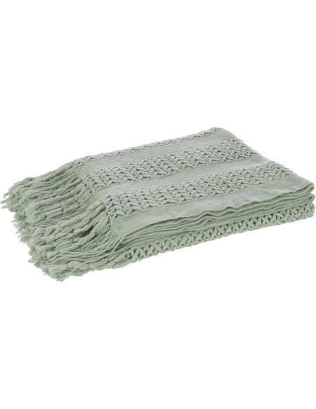 Plaid 130x160 Zimvol en Tissu acrylique Vert clair Motif tricot avec franges - 1