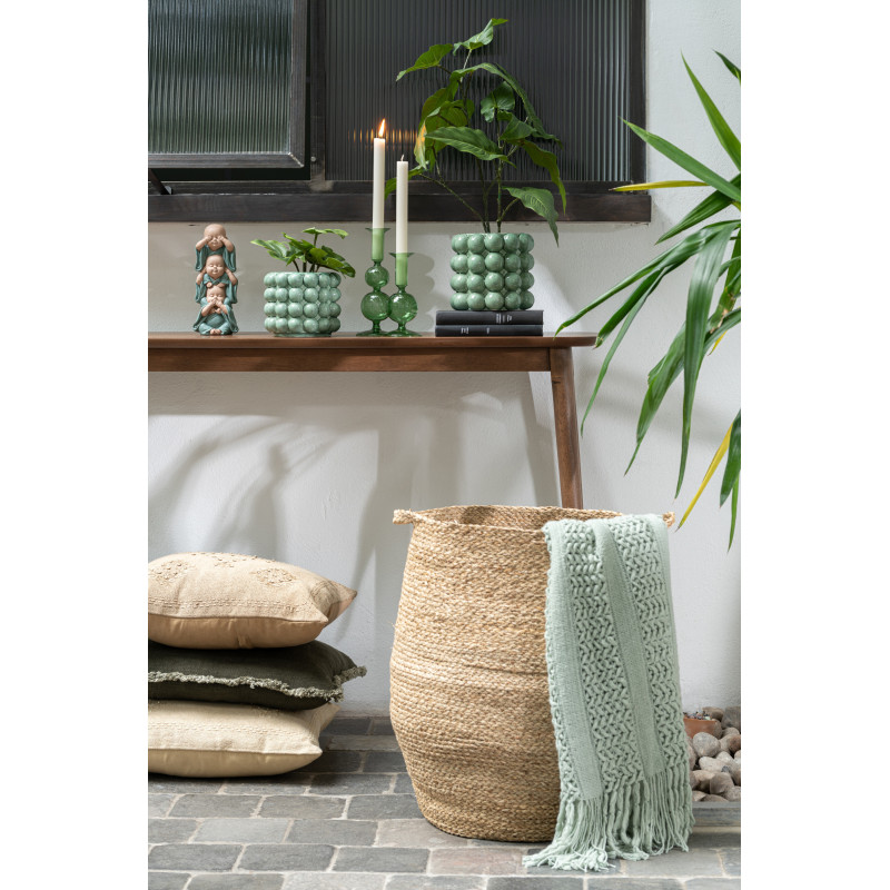 Plaid 130x160 Zimvol en Tissu acrylique Vert clair Motif tricot avec franges - 2