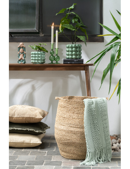 Plaid 130x160 Zimvol en Tissu acrylique Vert clair Motif tricot avec franges - 2