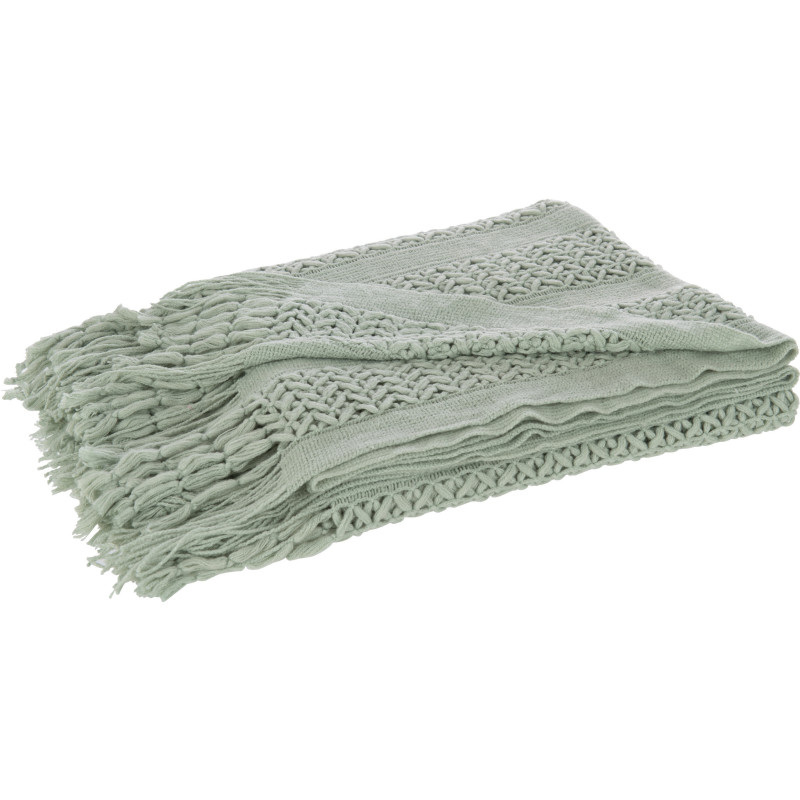 Plaid 130x160 Zimvol en Tissu acrylique Vert clair Motif tricot avec franges - 3