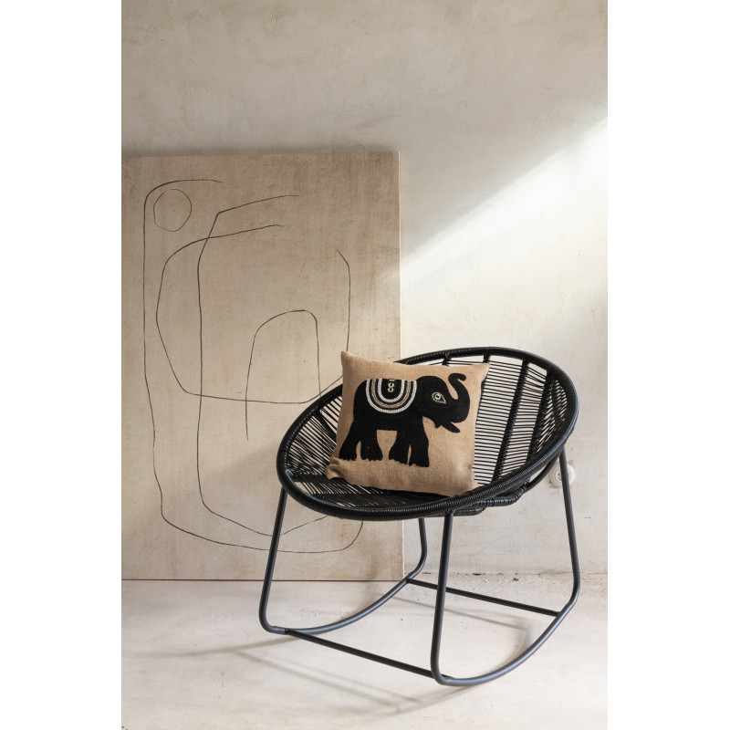 Coussin Carré Krombe 45x45 en Jute Beige Noir Motif éléphant - 5