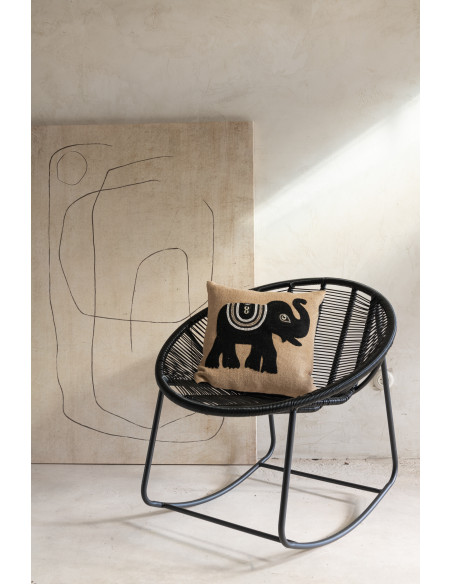 Coussin Carré Krombe 45x45 en Jute Beige Noir Motif éléphant - 5