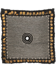 Coussin Carré Ibiza 45x45 en Jute Noir Perle Blanc Sequin Doré - 1