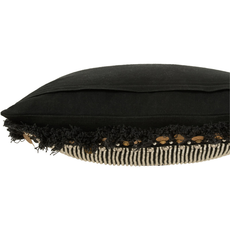 Coussin Carré Ibiza 45x45 en Jute Noir Perle Blanc Sequin Doré - 3