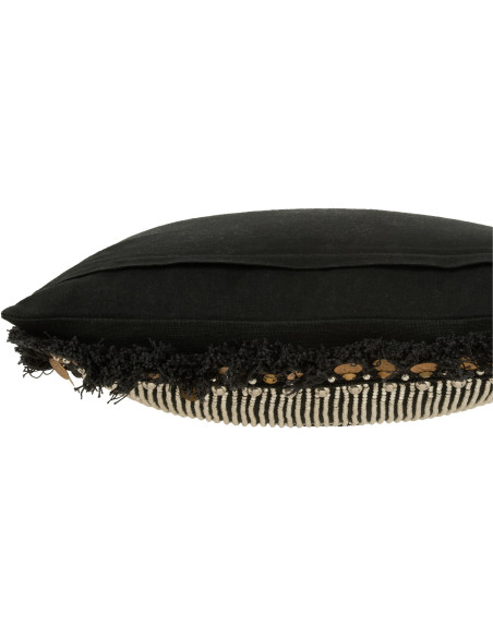 Coussin Carré Ibiza 45x45 en Jute Noir Perle Blanc Sequin Doré - 3