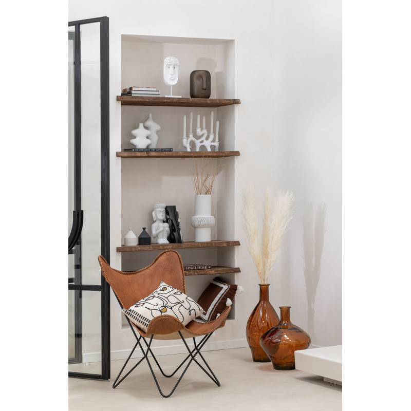 Coussin XL Rectangulaire Drexus 70x40 en Coton Beige Marron Noir Motif visages abstraits - 2