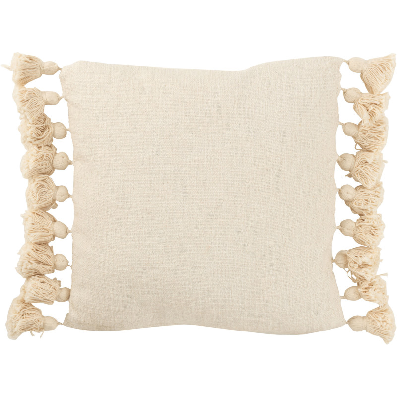 Coussin Carré Majandra 50x50 en Coton Beige Avec pompons - 1