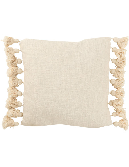 Coussin Carré Majandra 50x50 en Coton Beige Avec pompons - 1