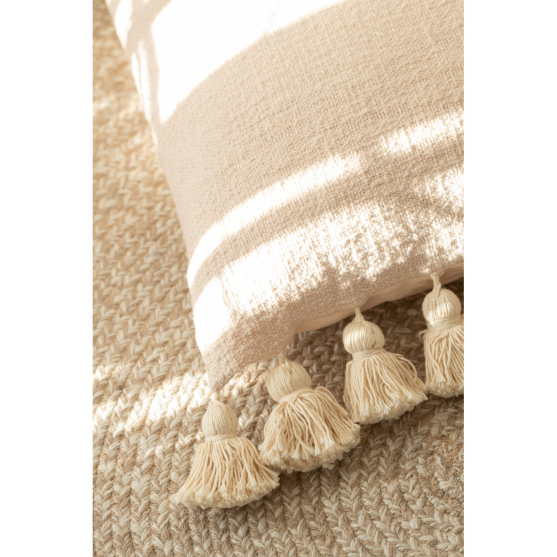 Coussin Carré Majandra 50x50 en Coton Beige Avec pompons - 2