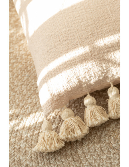 Coussin Carré Majandra 50x50 en Coton Beige Avec pompons - 2
