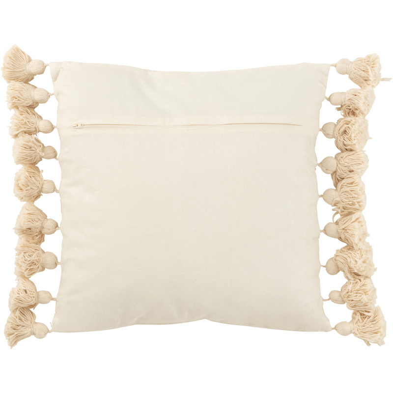 Coussin Carré Majandra 50x50 en Coton Beige Avec pompons - 3