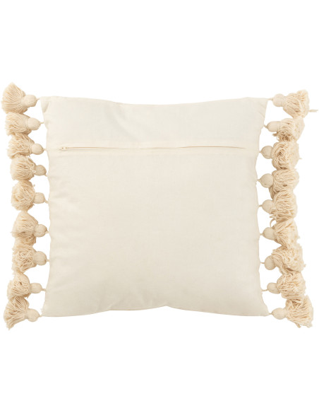 Coussin Carré Majandra 50x50 en Coton Beige Avec pompons - 3