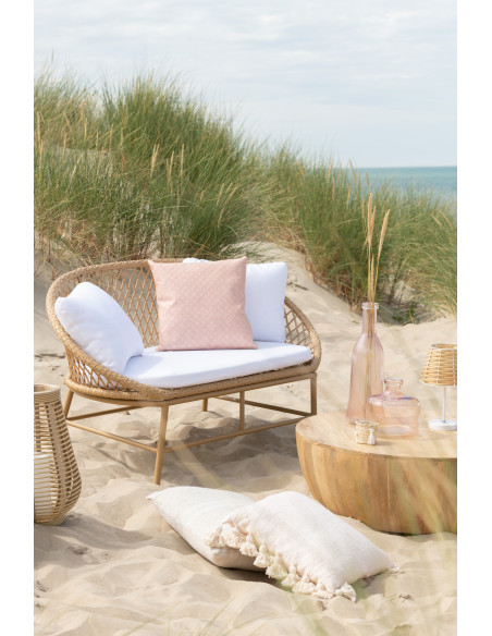 Coussin Carré Majandra 50x50 en Coton Beige Avec pompons - 4