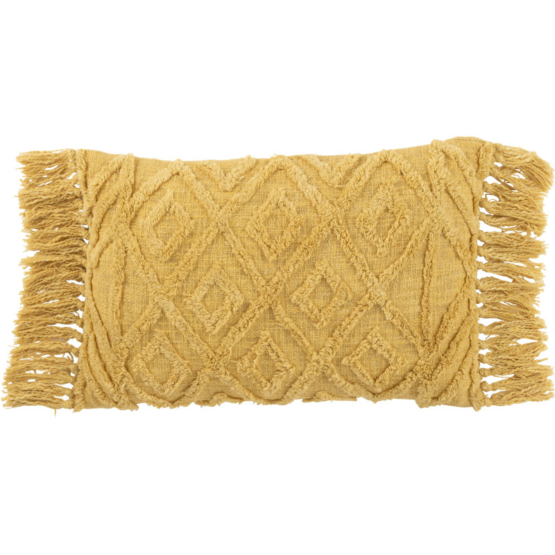 Coussin XL Rectangulaire Miralis 80x40 en Coton Ocre Motif losanges Avec pompons - 1