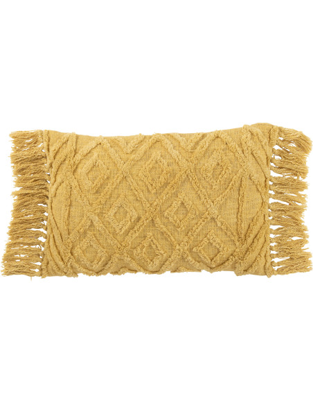 Coussin XL Rectangulaire Miralis 80x40 en Coton Ocre Motif losanges Avec pompons - 1