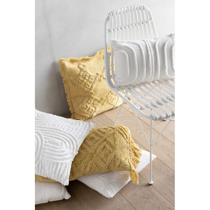 Coussin XL Rectangulaire Miralis 80x40 en Coton Ocre Motif losanges Avec pompons - 2