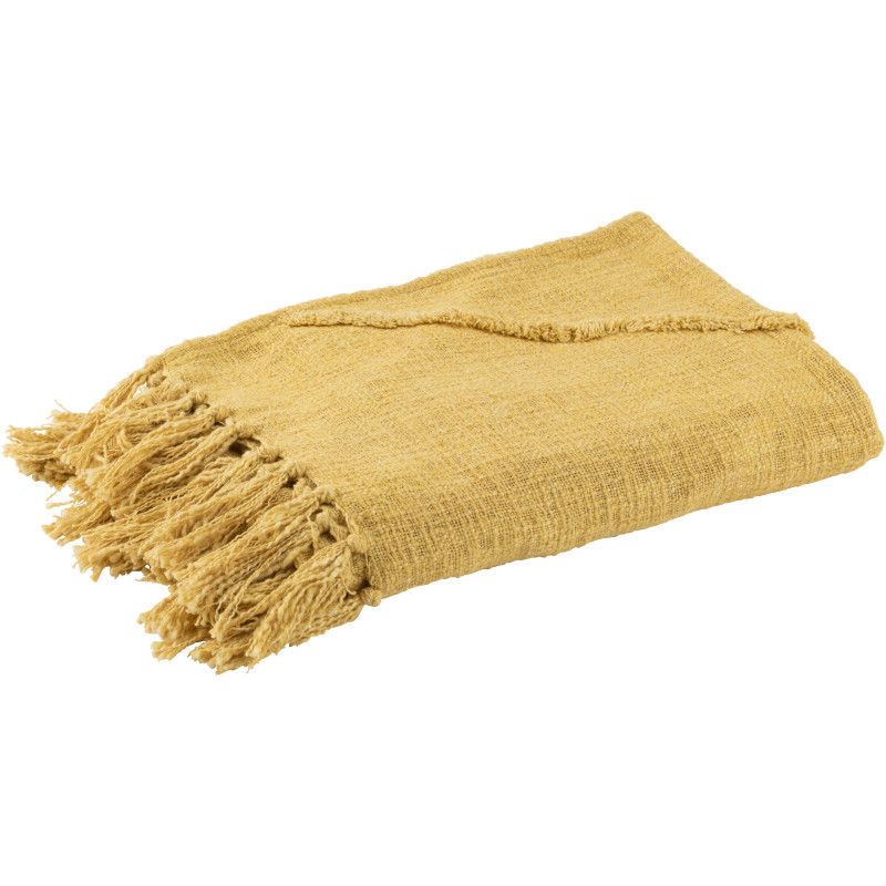 Plaid 150x190 Miralis en Coton Ocre Motif losanges avec franges - 1