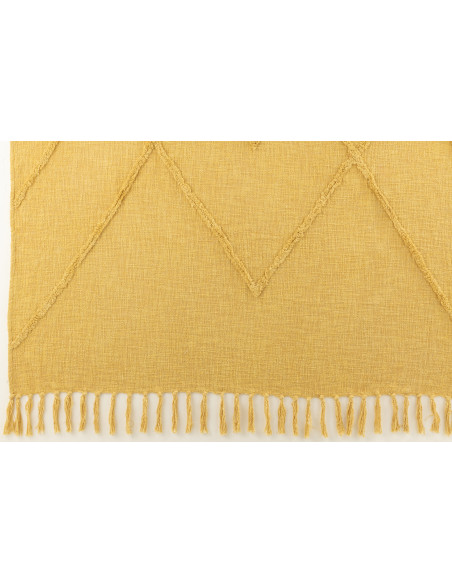 Plaid 150x190 Miralis en Coton Ocre Motif losanges avec franges - 2