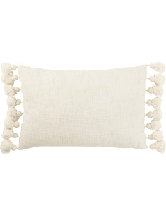 Coussin Rectangulaire Frisso 60x40 en Coton Blanc Avec pompons - 1
